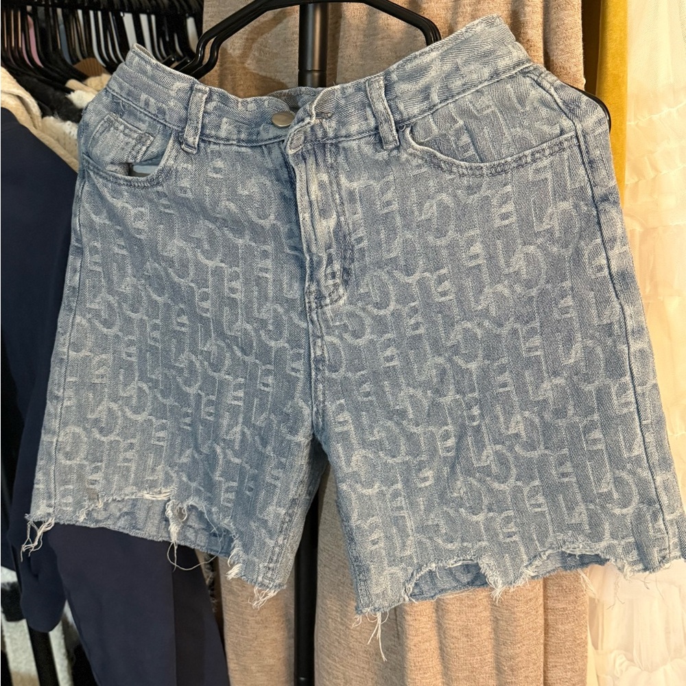 Blue Denim Logo Shorts